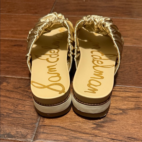 Sam Edelman Metallic Gold Ruched Slide Sandals - Picture 4 of 8